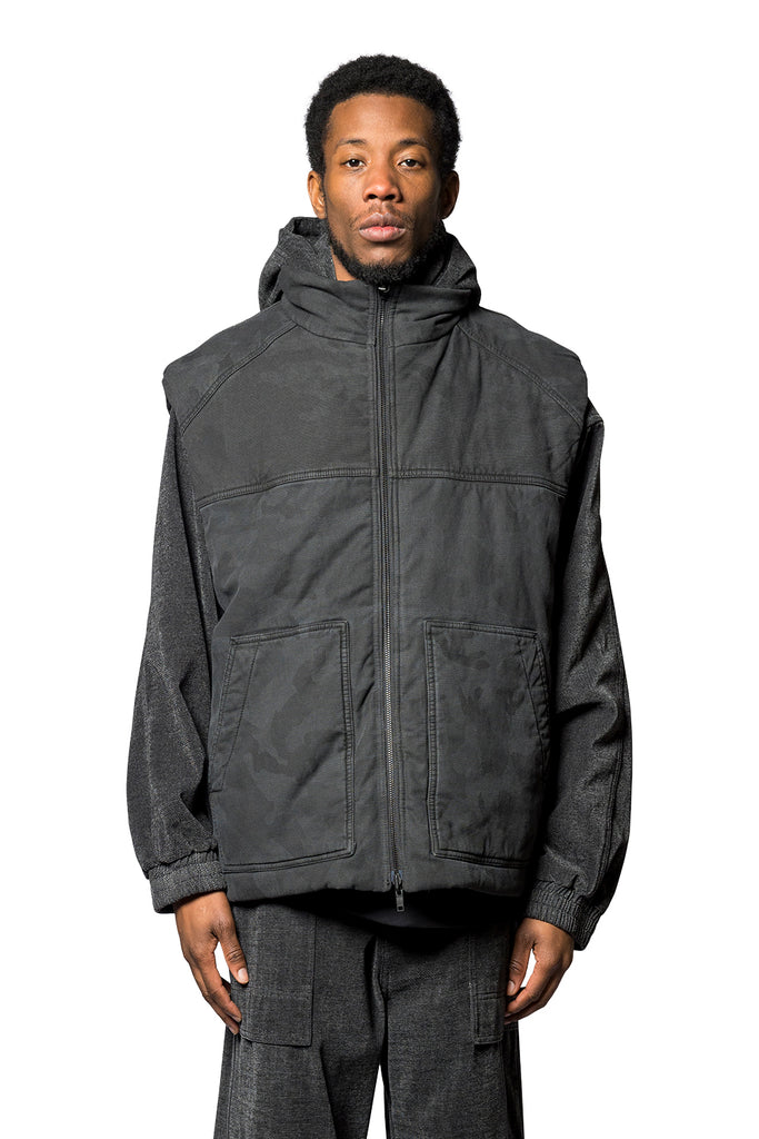 Juun.J REVERSIBLE CAMOUFLAGE VEST BLACK Dark Slate Gray