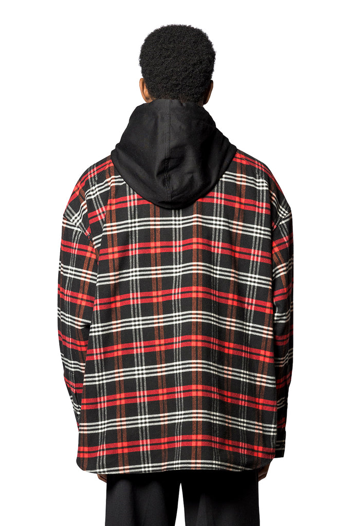 Juun.J ALPHA CHECK HOOD LAYERED SHIRT RED Dark Slate Gray