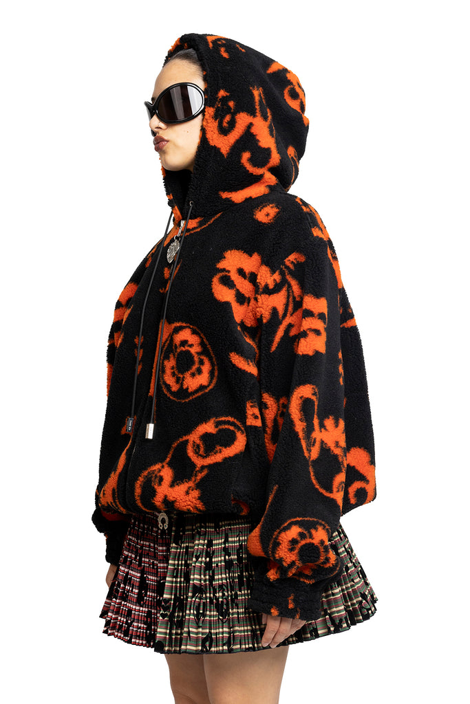 CHOPOVA LOWENA OVERSIZED HOODED FLEECE ORANGE AND BLACK Coral