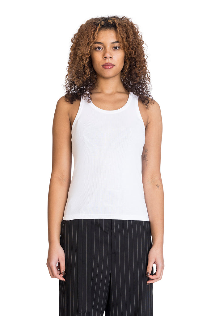 JEAN PAUL GAULTIER RIBBED TANK TOP WITH OVERALL BUCKLES WHITE Dark Slate Gray