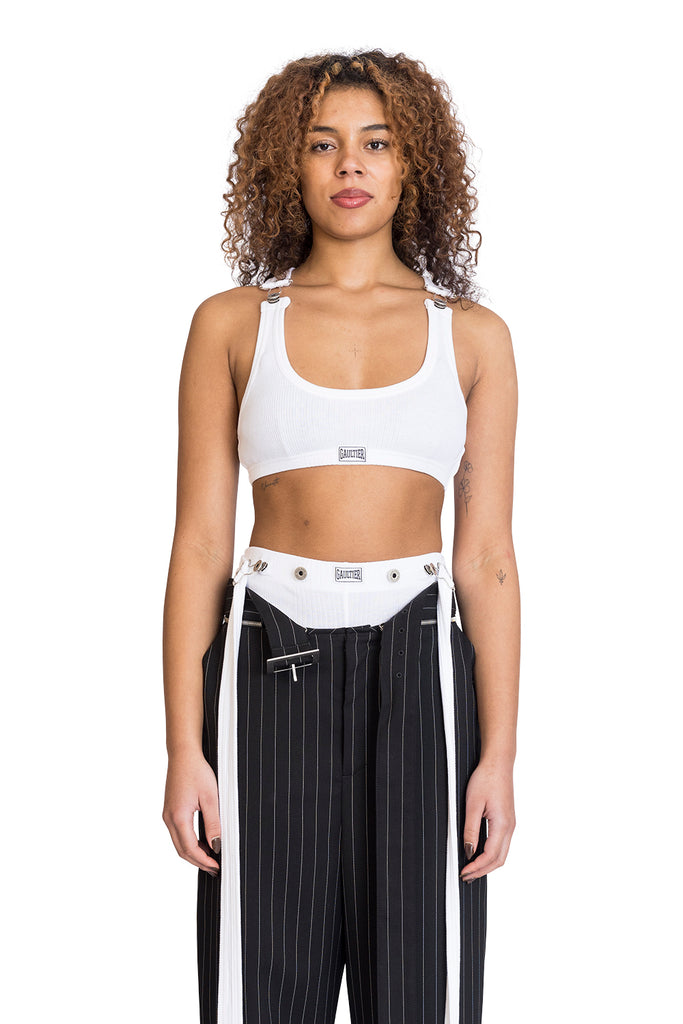 JEAN PAUL GAULTIER CROP TANK TOP "GAULTIER" PATCH WHITE Black