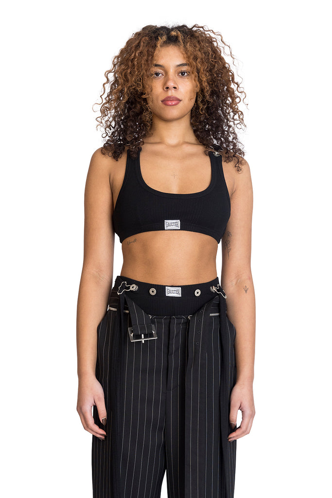 JEAN PAUL GAULTIER CROP TANK TOP "GAULTIER" PATCH BLACK Dark Slate Gray