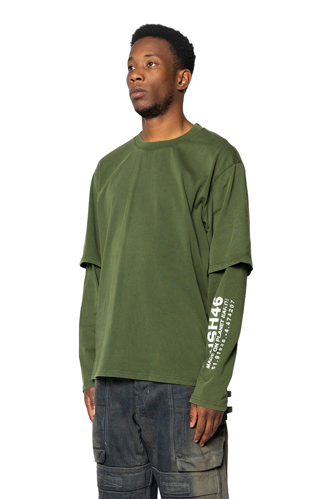 ANSH46 LOGO DOUBLE SLEEVE GREEN Dark Olive Green