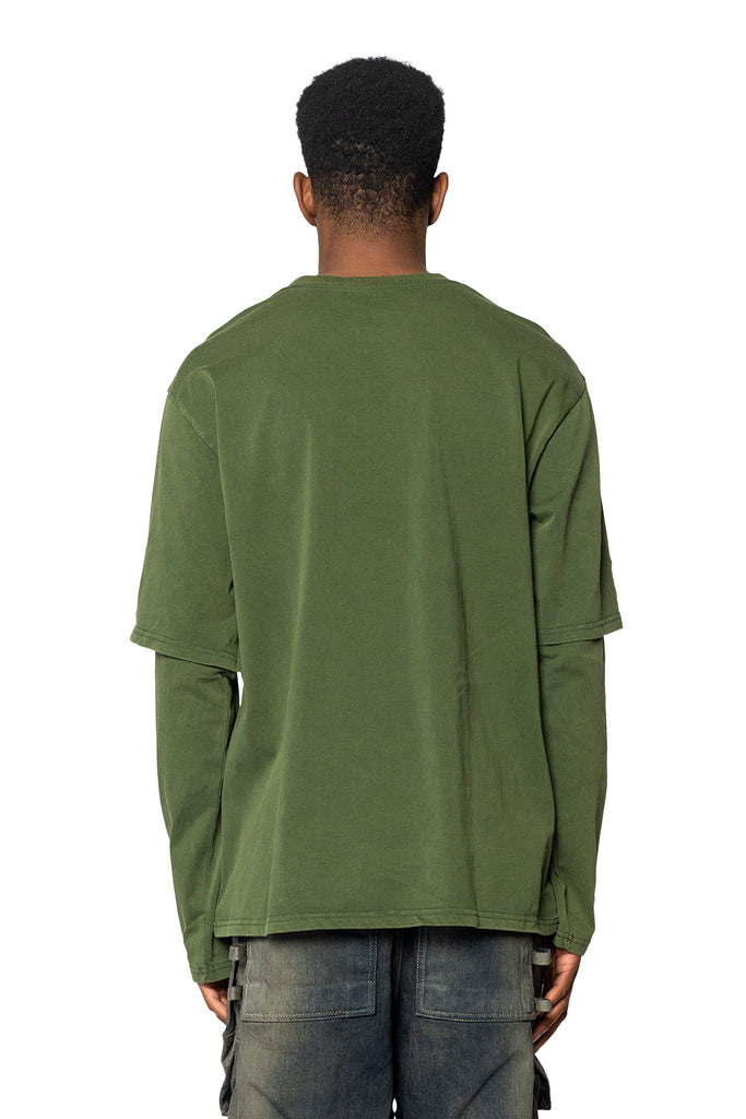 ANSH46 LOGO DOUBLE SLEEVE GREEN Dark Olive Green