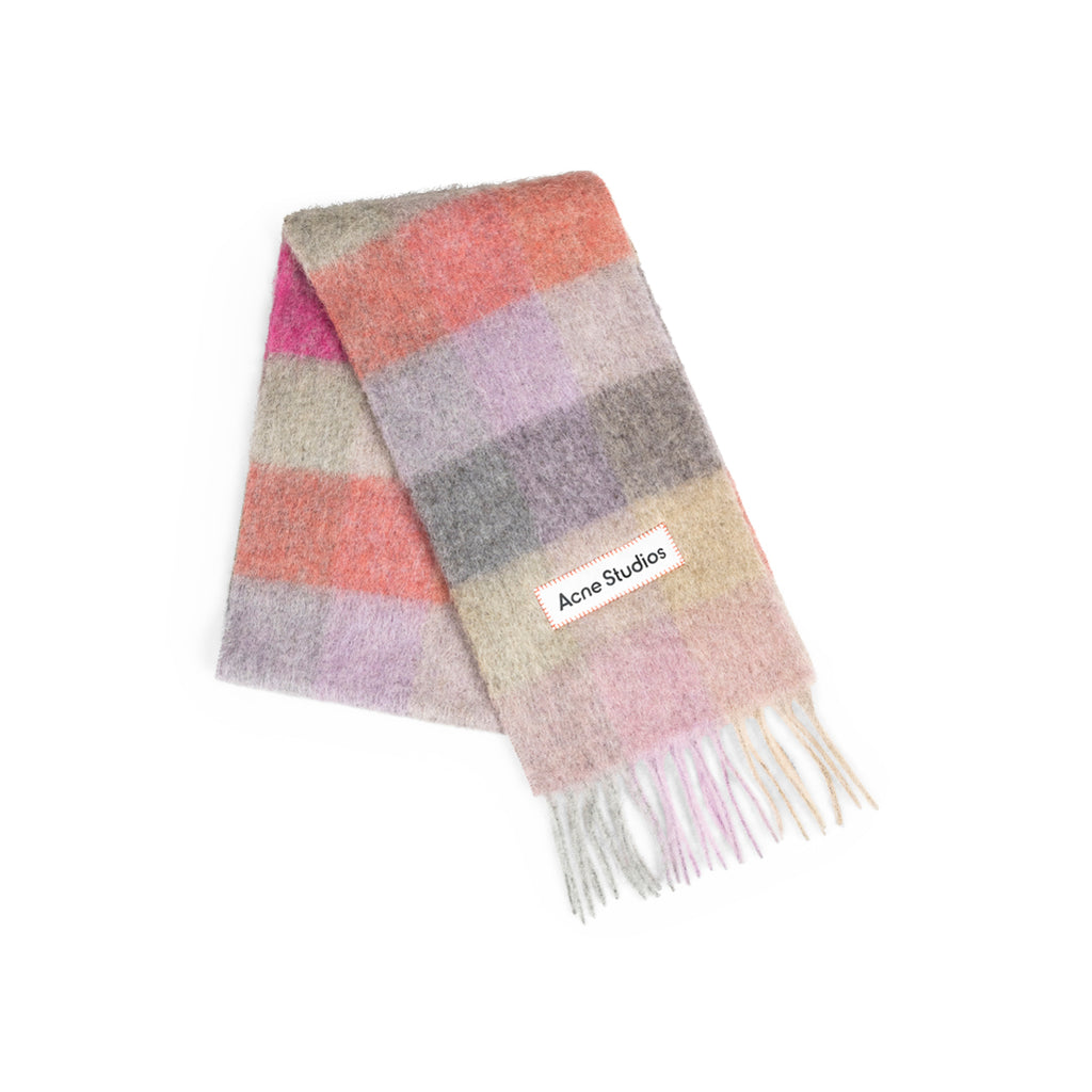 Acne Studios MOHAIR CHECKED SCARF FUCHSIA LILAC PINK Gray