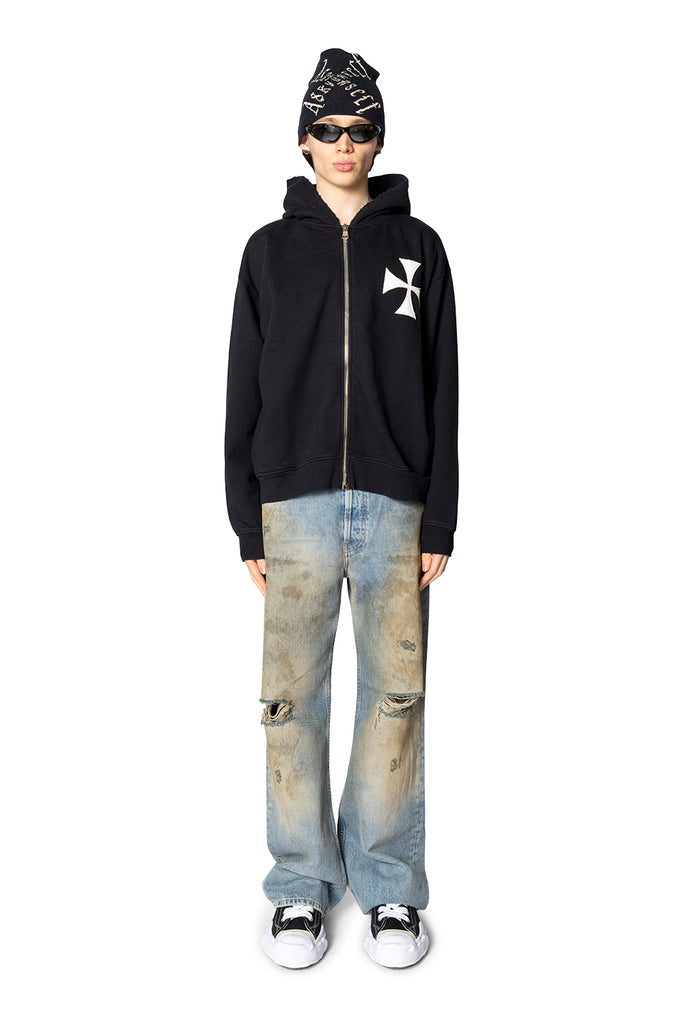 ASKYURSELF CROSS PATCH ZIP HOODIE V2 WASHED BLACK Gray