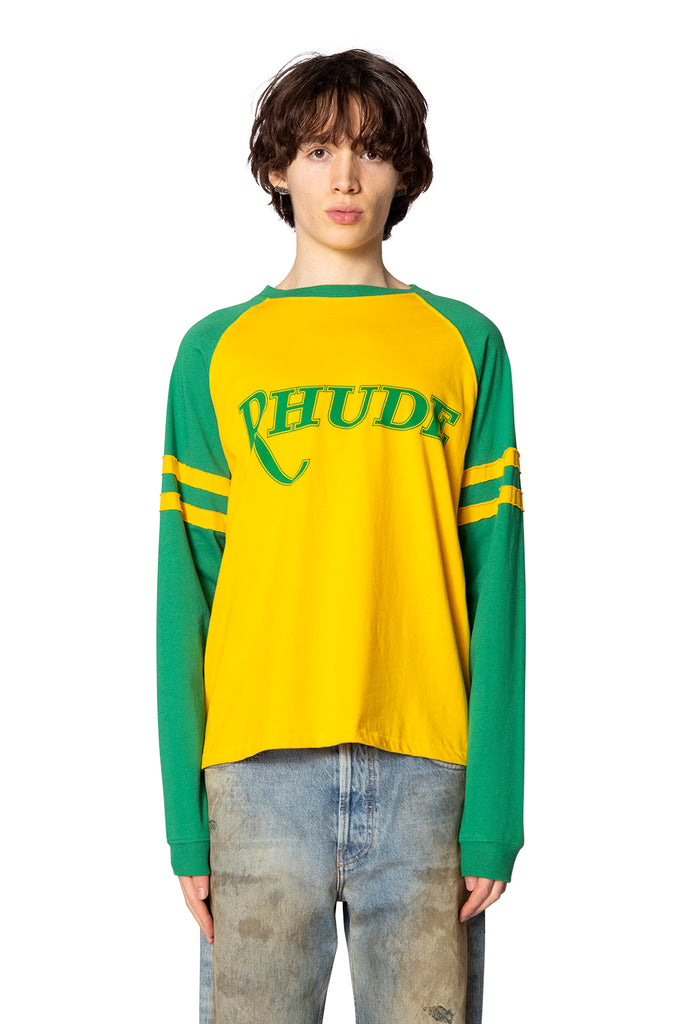 RHUDE SAN PAULO LONG SLEEVE TEE YELLOW/GREEN Sea Green