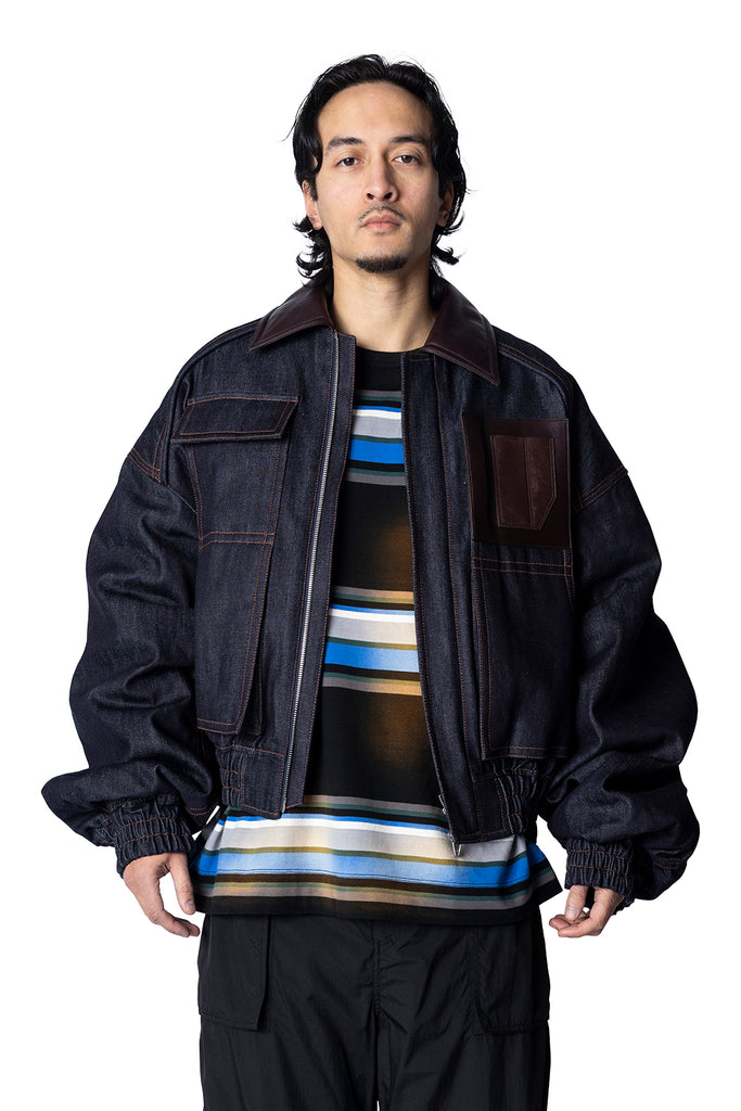 Juun.J RAW DENIM WORK MA-1 JUMPER BLUE Black