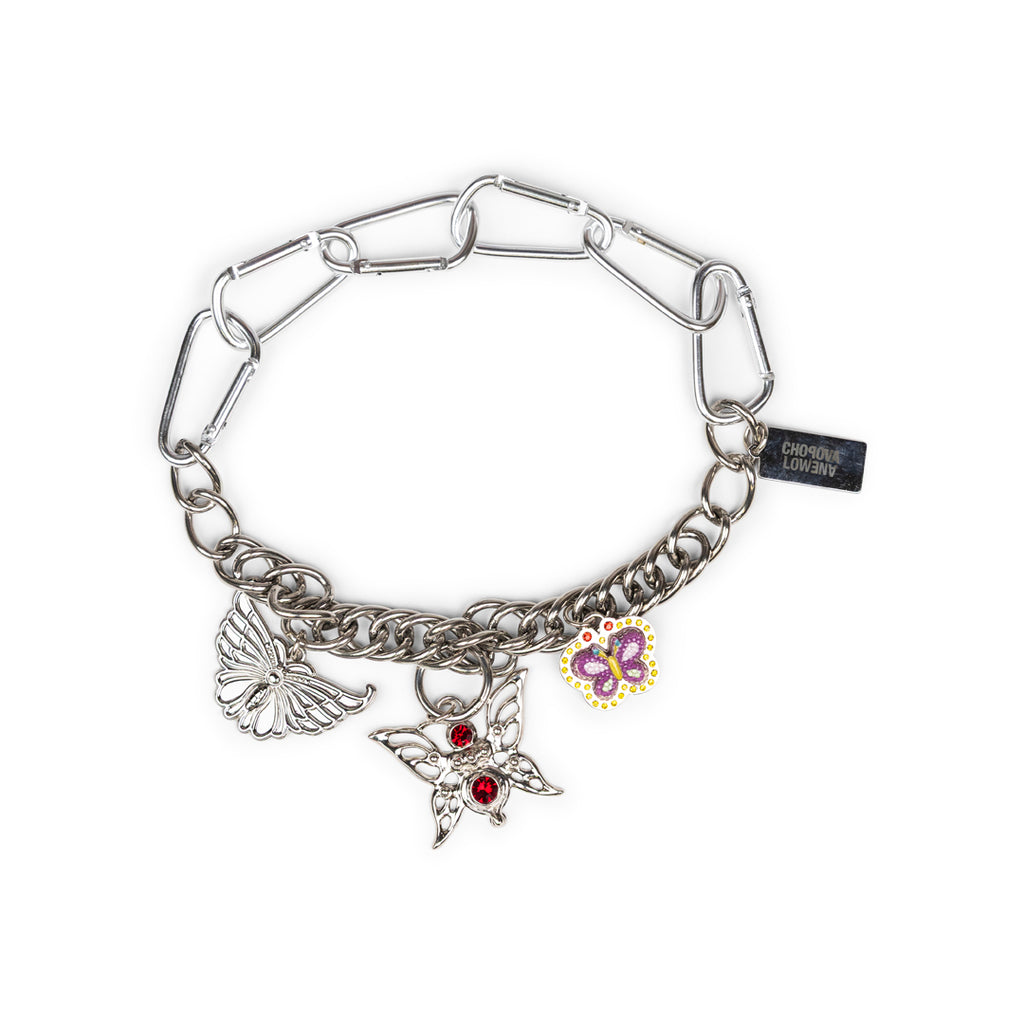 CHOPOVA LOWENA THREE BUTTERFLIES CARABINER NECKLACE SILVER Slate Gray