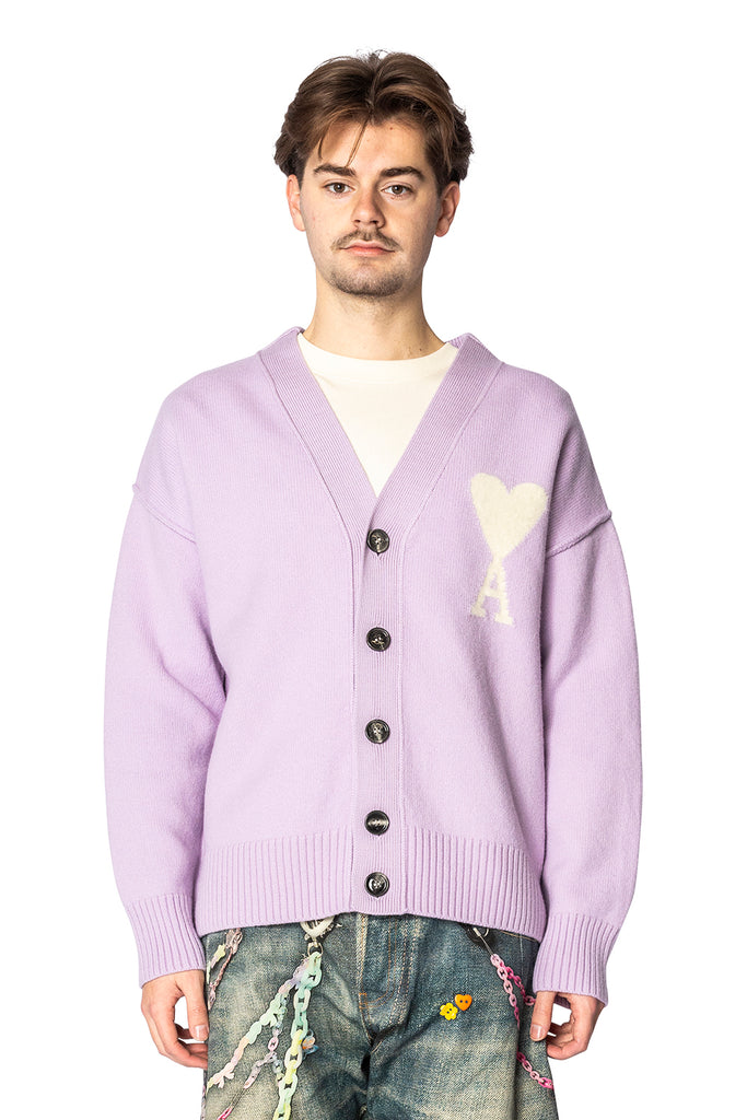 Ami Paris OFF WHITE AMI DE COEUR CARDIGAN LILAC/OFFWHITE Light Gray