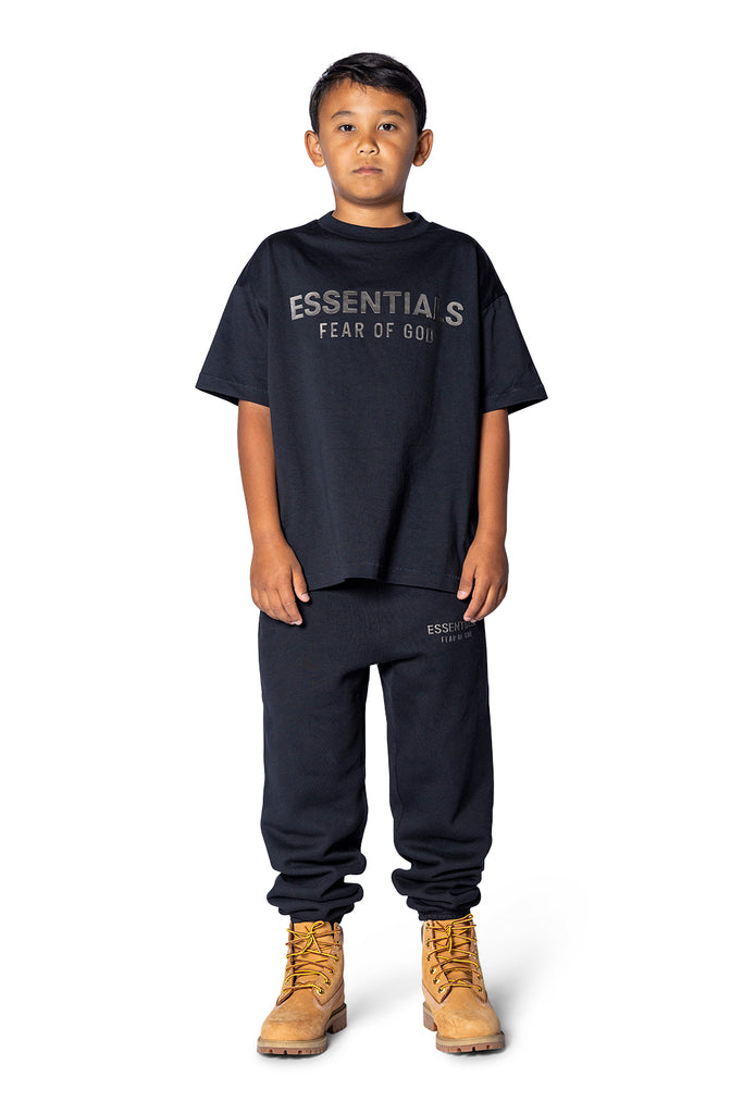 FOG ESSENTIALS KID'S CLASSIC CREWNECK TEE JET BLACK Tan