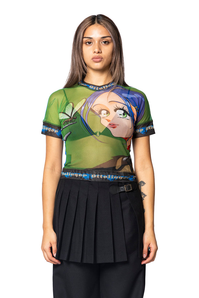 OTTOLINGER MESH T-SHIRT PRINT GREEN Tan