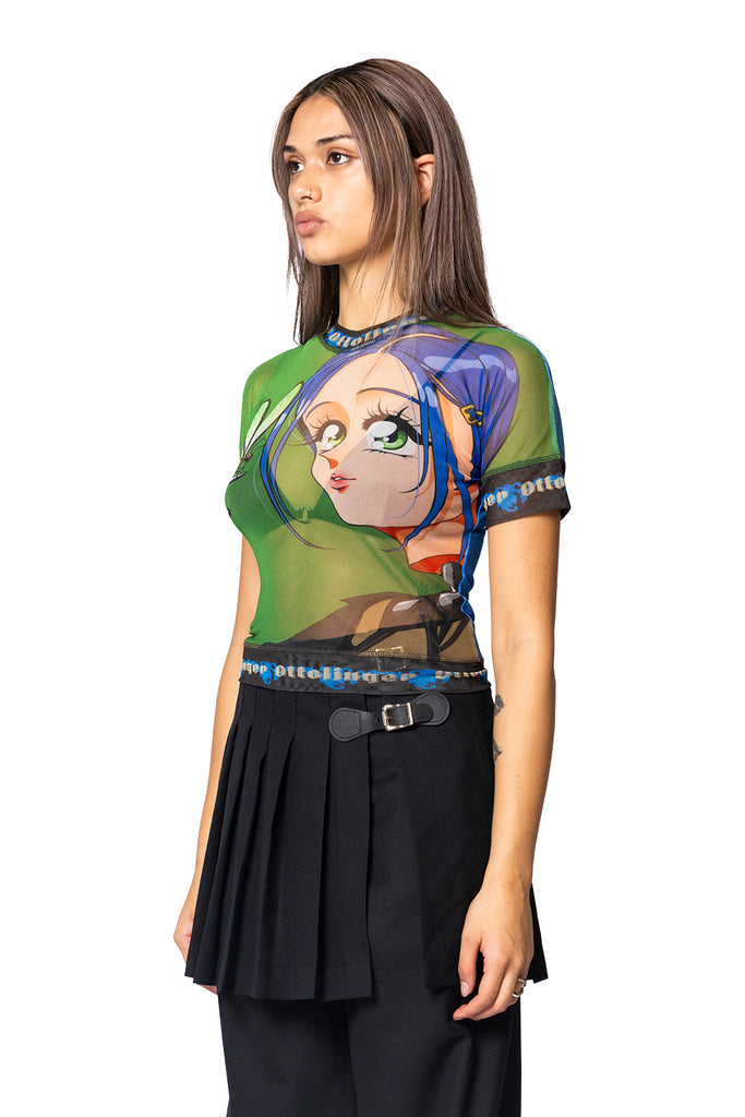 OTTOLINGER MESH T-SHIRT PRINT GREEN Tan