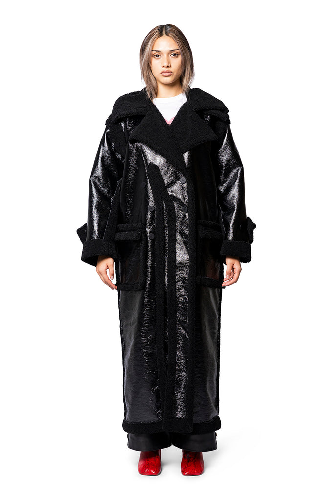 OTTOLINGER SHEARLING OVERSIZED SPLIT COAT BLACK Black