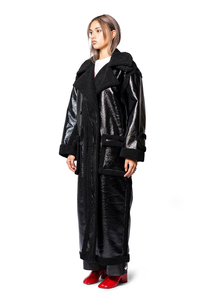 OTTOLINGER SHEARLING OVERSIZED SPLIT COAT BLACK Black