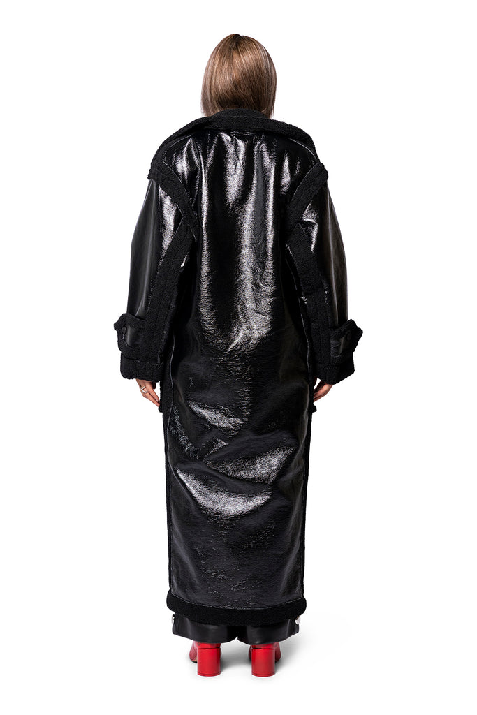 OTTOLINGER SHEARLING OVERSIZED SPLIT COAT BLACK Black