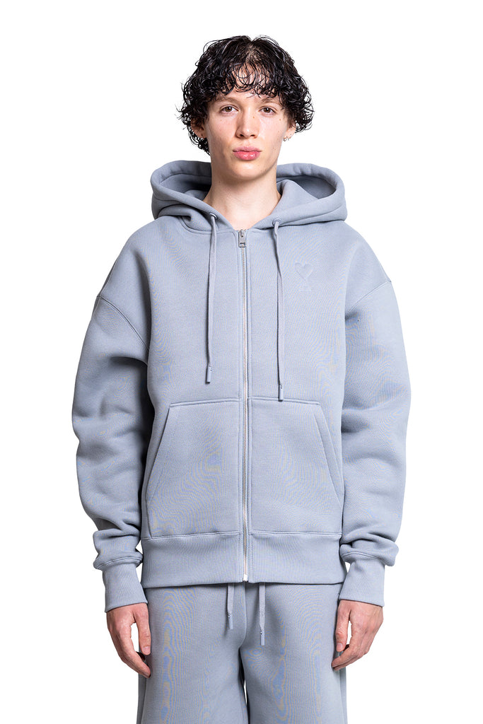 Ami Paris ZIPPED AMI DE COEUR HOODIE CLAY BLUE Gray