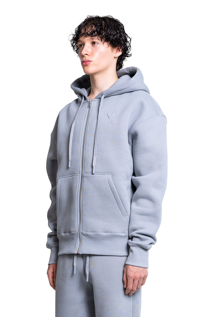 Ami Paris ZIPPED AMI DE COEUR HOODIE CLAY BLUE Gray