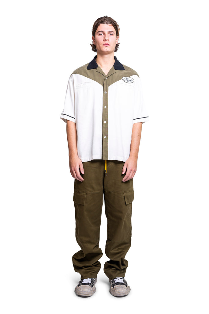 RHUDE TOWN&COUNTRY BOWLING SHIRT MILITARY GREEN/OFFWHITE Light Gray