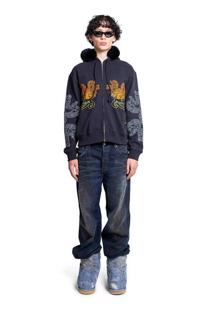 Acne Studios PRINTED HOODED ZIP SWEATER BLACK Dark Slate Gray