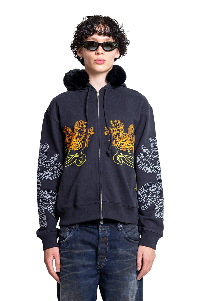 Acne Studios PRINTED HOODED ZIP SWEATER BLACK Dark Slate Gray