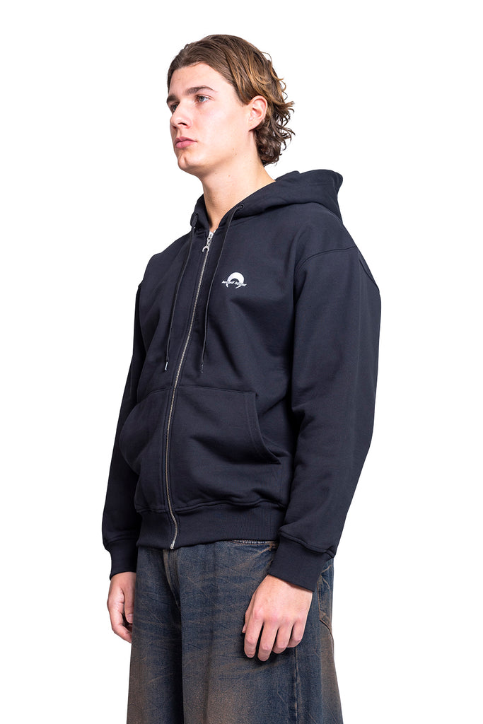 Marine Serre MOON LOGO FLEECE ZIPPED HOODIE BLACK Dark Slate Gray