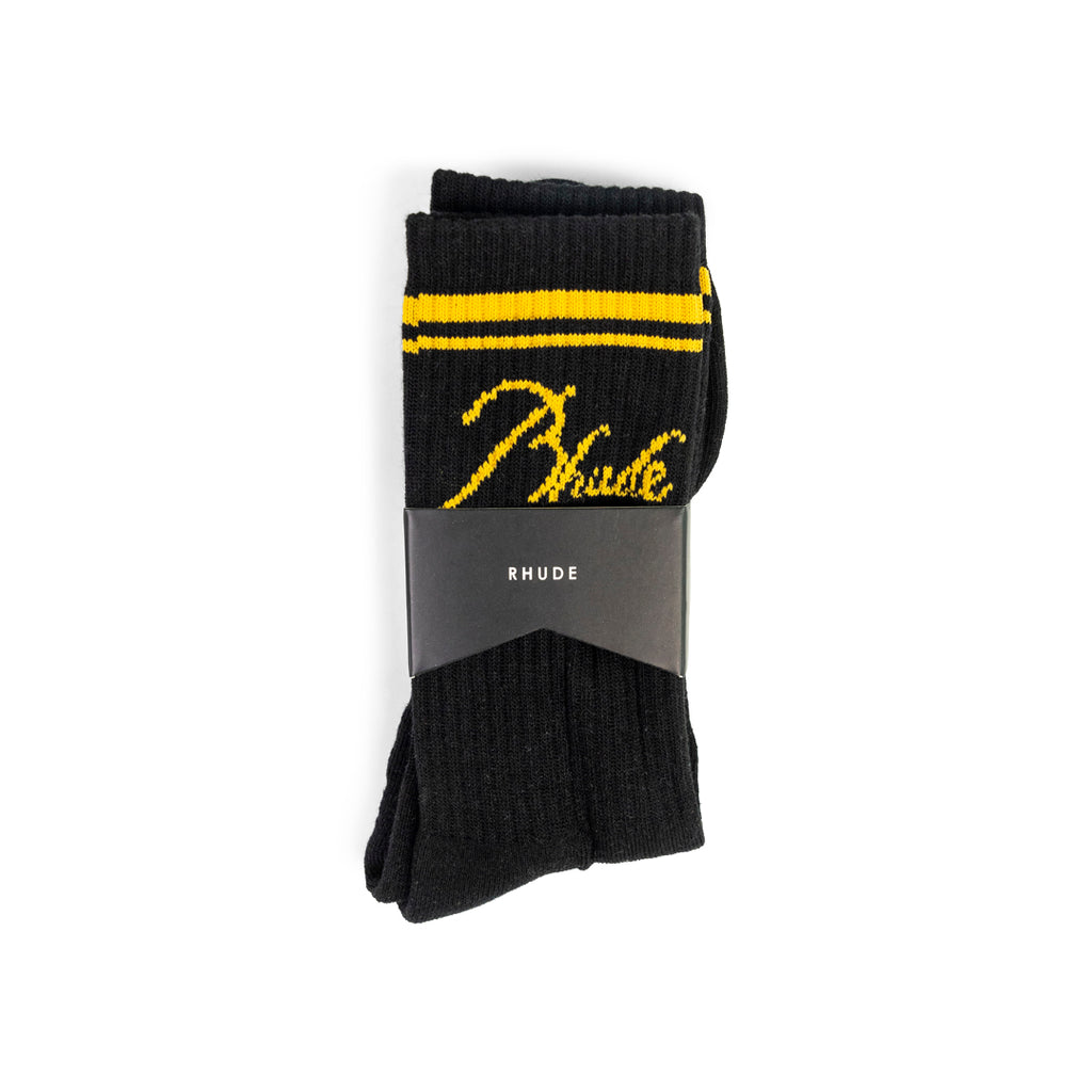 RHUDE RHUDE SCRIPT LOGO SOCK BLACK/YELLOW Khaki