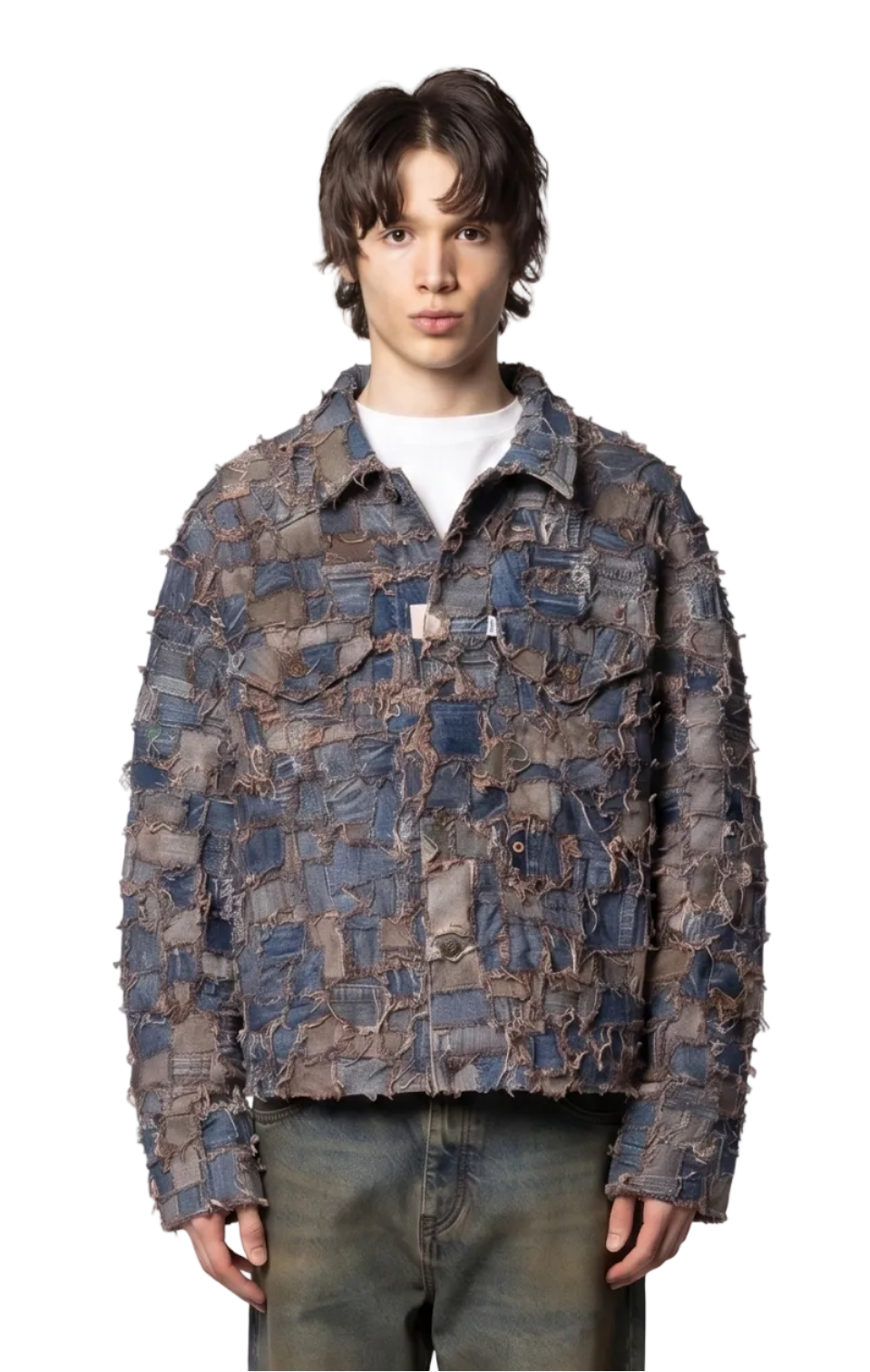 Square Patchwork Denim Jacket Blue Innocence NYC – ANSH46