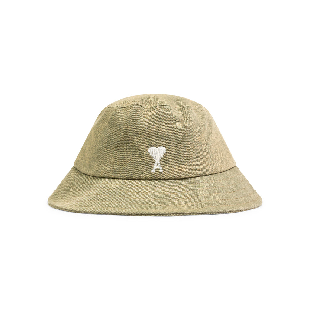 Ami Paris HA253 DENIM ADC EMBROIDERY BUCKET HAT LAUREL Tan