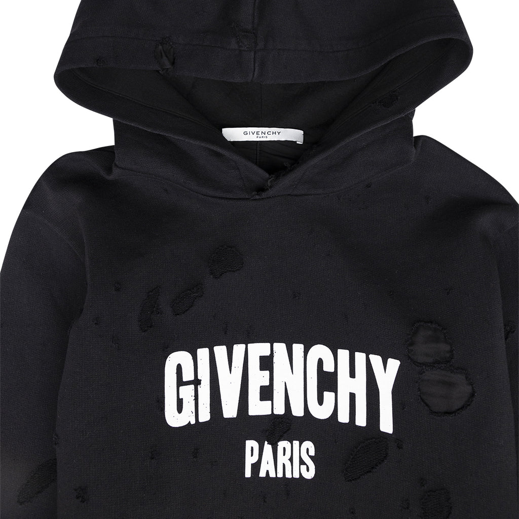 ANSH46 ARCHIVE DISTRESSED GIVENCHY HOODED PULLOVER Black