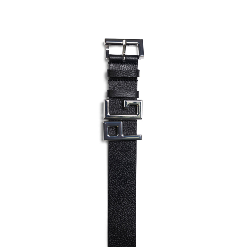 JEAN PAUL GAULTIER CALFSKIN LEATHER BELT WITH "JPG" BLACK Dark Slate Gray