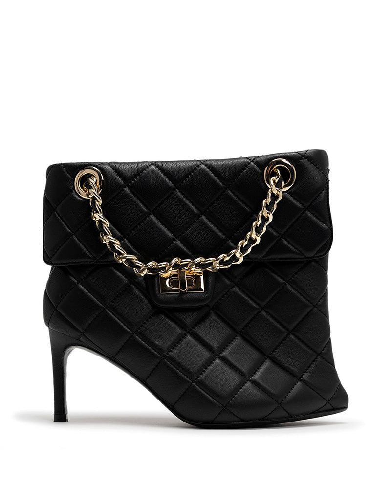 Maison Mihara Yasuhiro QUILTED BAG DETAIL PIN HEEL SHORT BOOTS BLACK Black