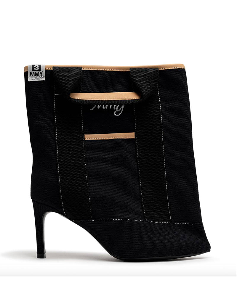 Maison Mihara Yasuhiro TOTE BAG DETAIL PIN HEEL BOOTS BLK/BLK Light Gray
