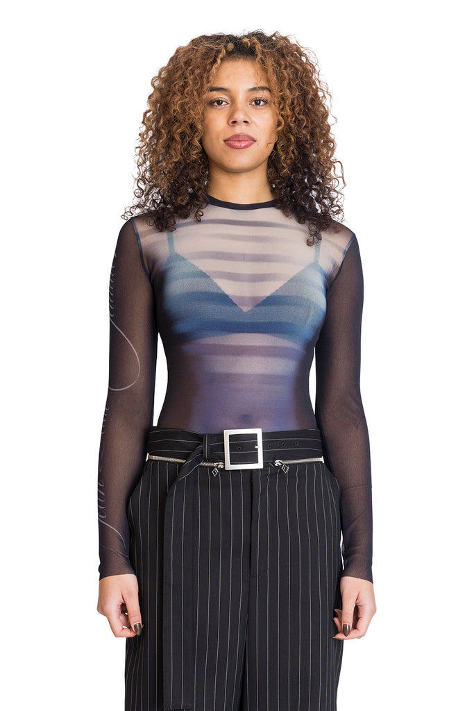 JEAN PAUL GAULTIER MESH LONG SLEEVES BODY "LE MÂLE" NAVY/LIGHT BLUE/WHITE Dark Slate Gray