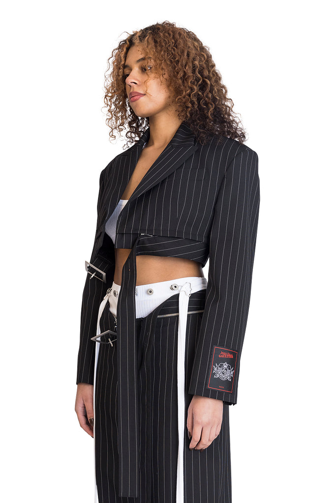 JEAN PAUL GAULTIER TAILORED JACKET WITH ZIP OFF BELT BLACK/ WHITE Dark Slate Gray