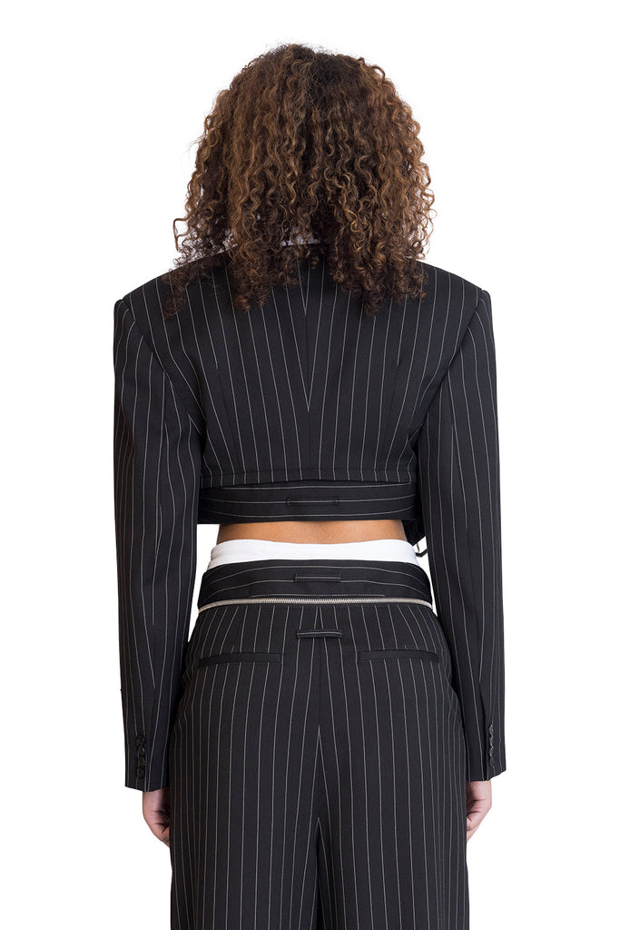 JEAN PAUL GAULTIER TAILORED JACKET WITH ZIP OFF BELT BLACK/ WHITE Dark Slate Gray